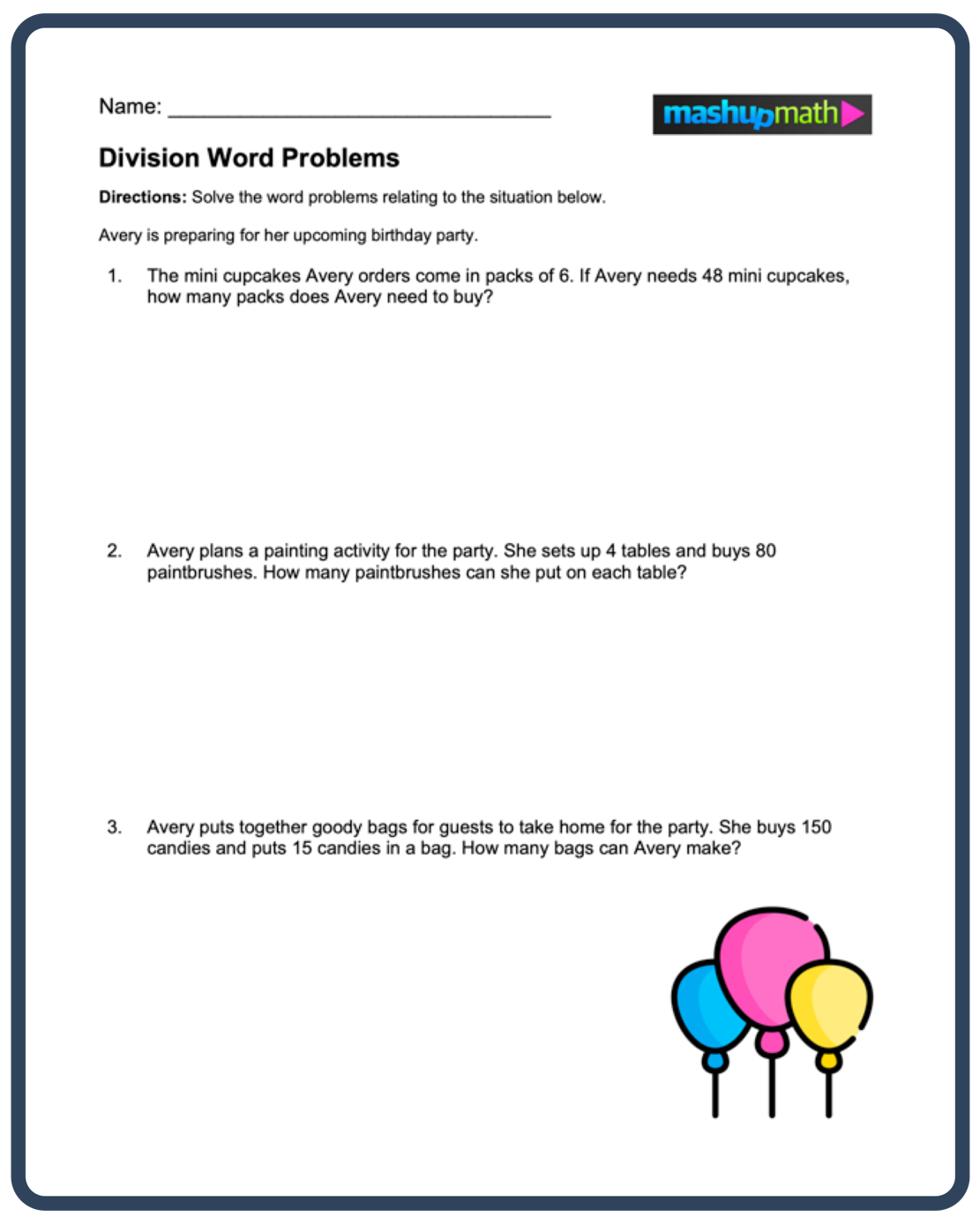 division problem solving for grade 3