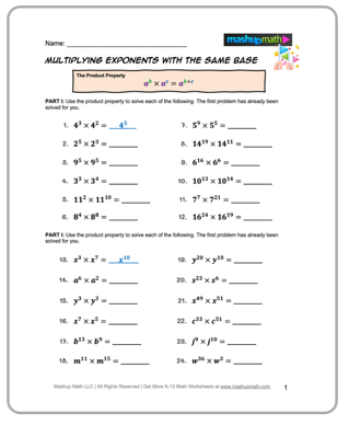 Free Algebra 1 Worksheets—Printable w/ Answers — Mashup Math
