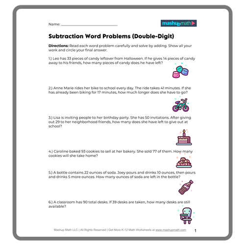 3rd Grade Word Problems—Free PDF Worksheets — Mashup Math