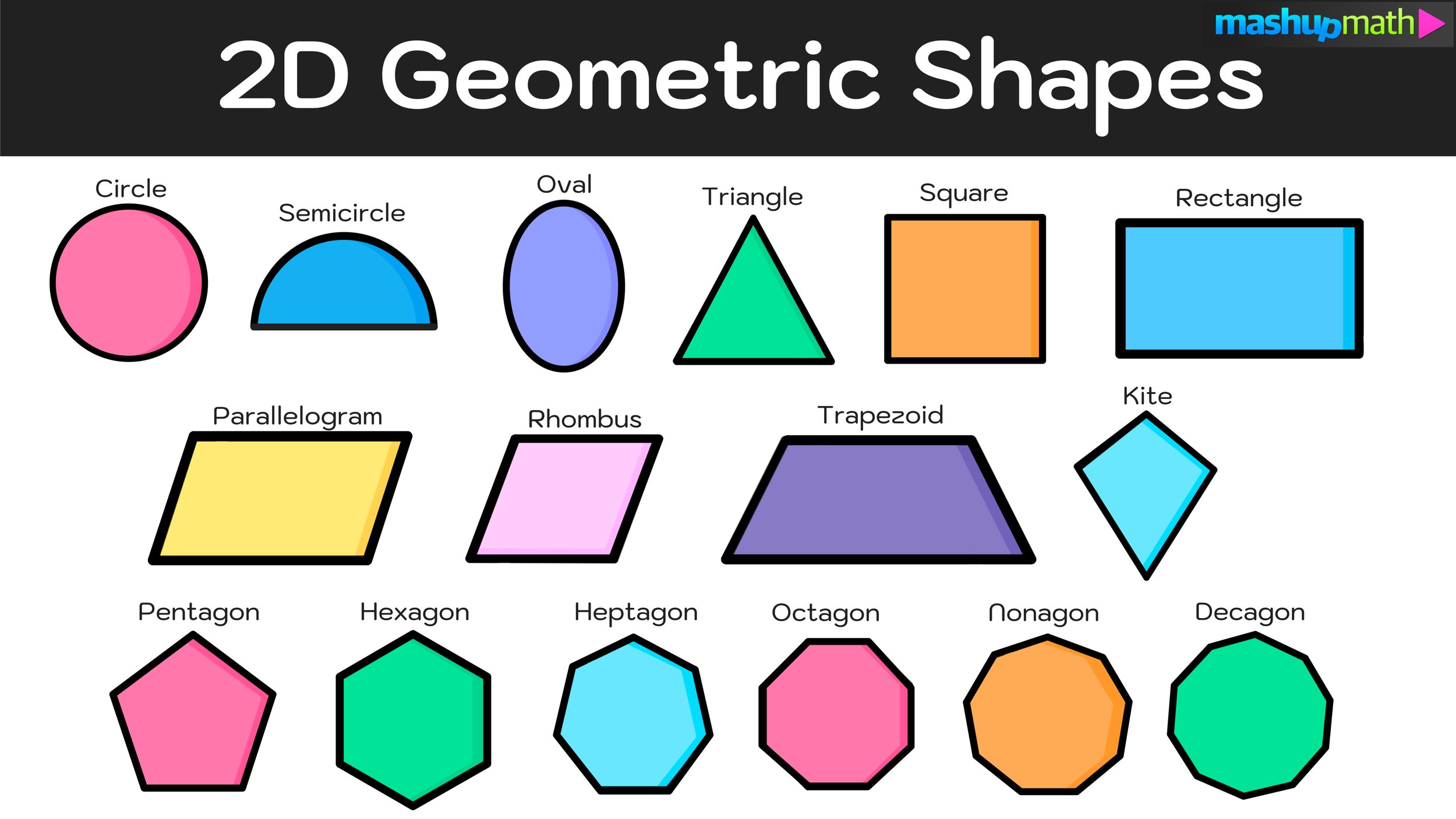 Large color vector set basic shapes. Kids flat geometric figures