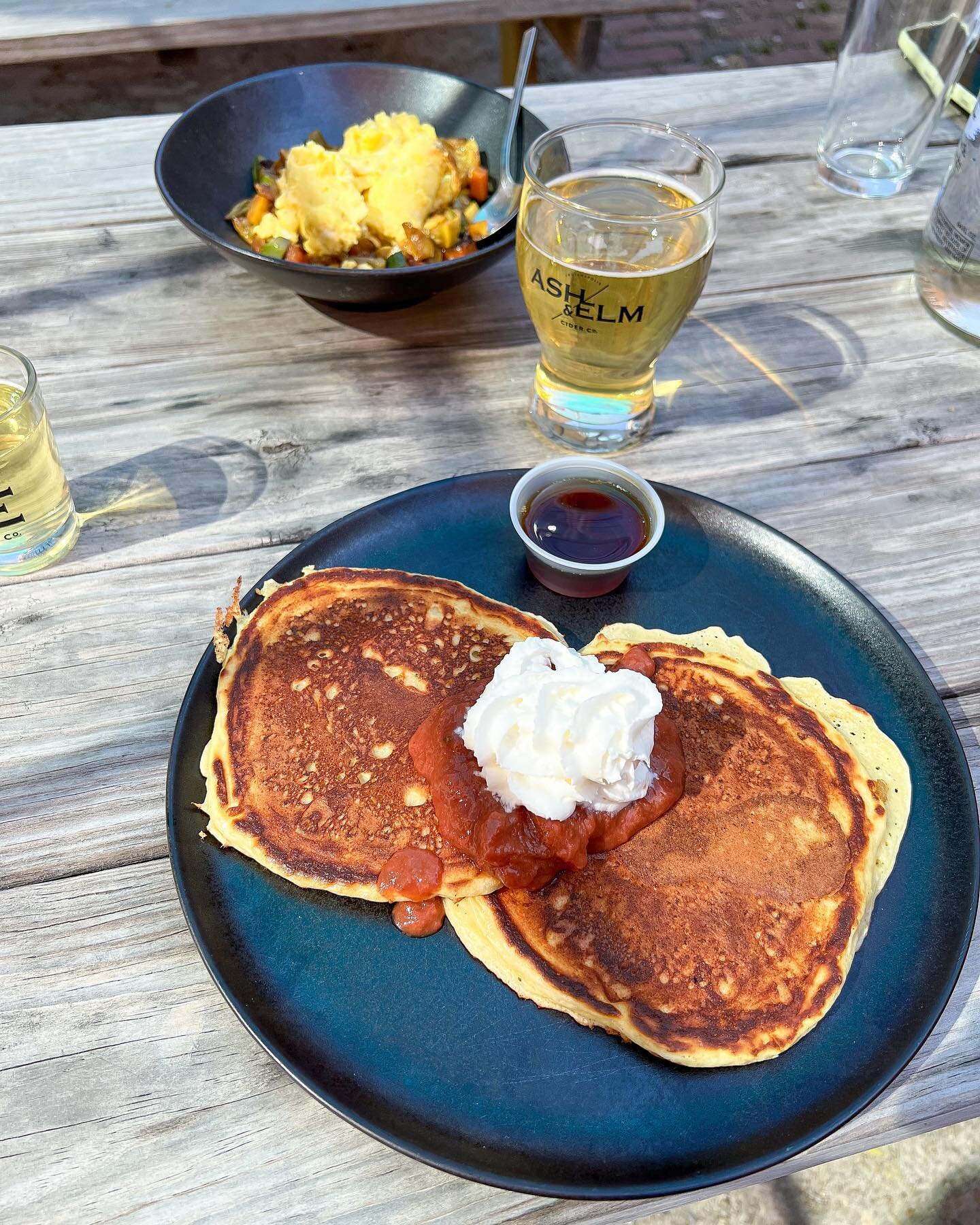 Lemon Ricotta Pancakes for brunch this morning! 
Our brunch this morning goes until 2pm but we&rsquo;re open until 8pm with our dinner menu! 
Come on over, the weather is awesome and the cider is flowing.