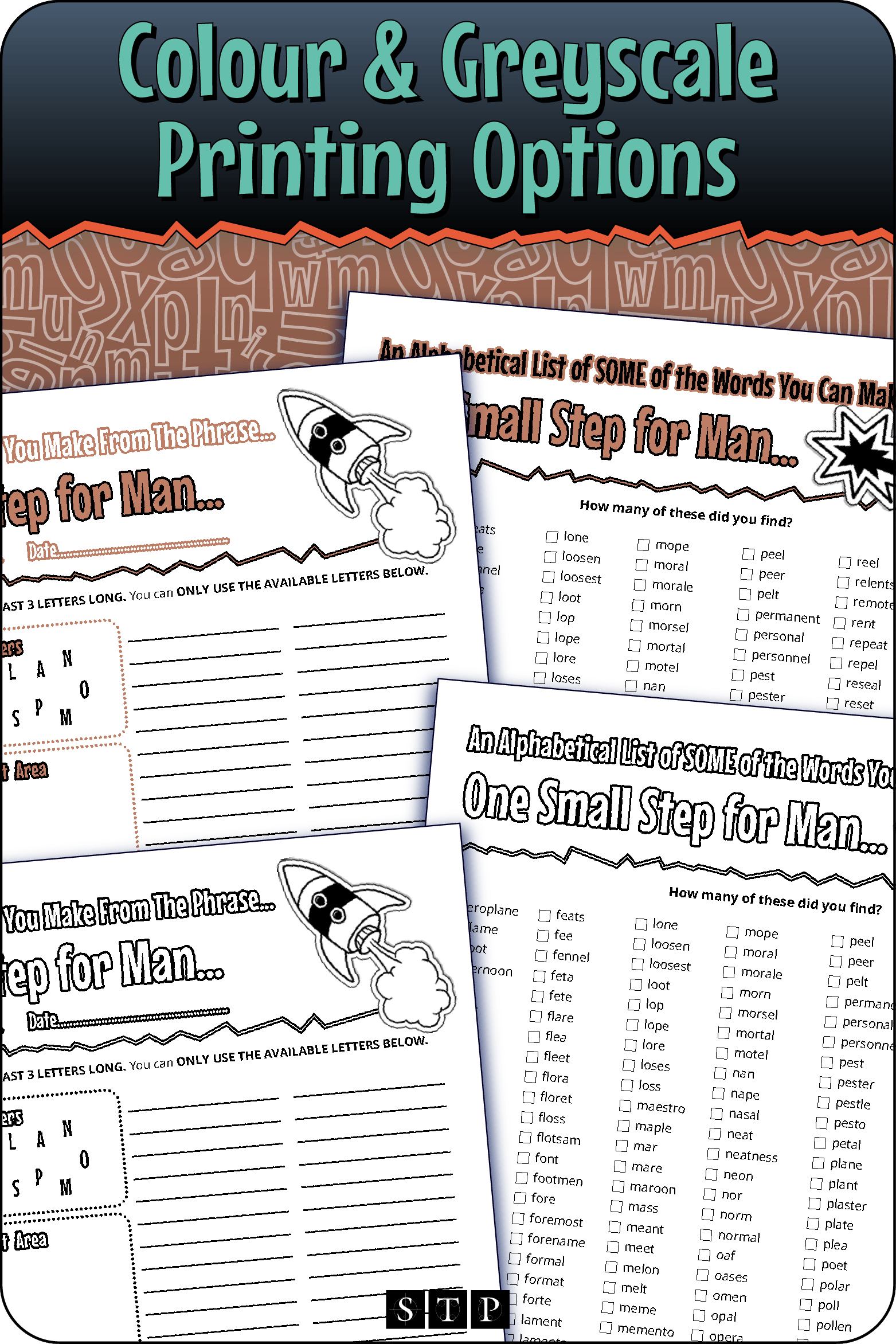 A 'look inside' preview showing the resource is available in both colour-accented and ink-friendly greyscale printing options.