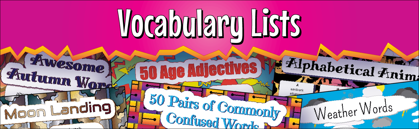 A banner marking the start of the vocabulary lists.