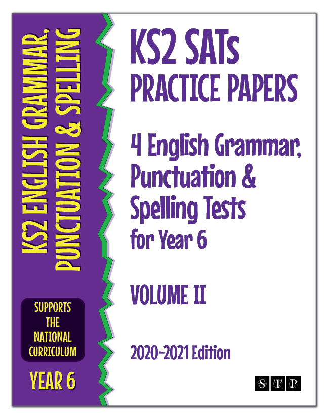 The book cover of 'KS2 SATs Practice Papers 4 English Grammar, Punctuation & Spelling Tests for Year 6 Volume 2'.