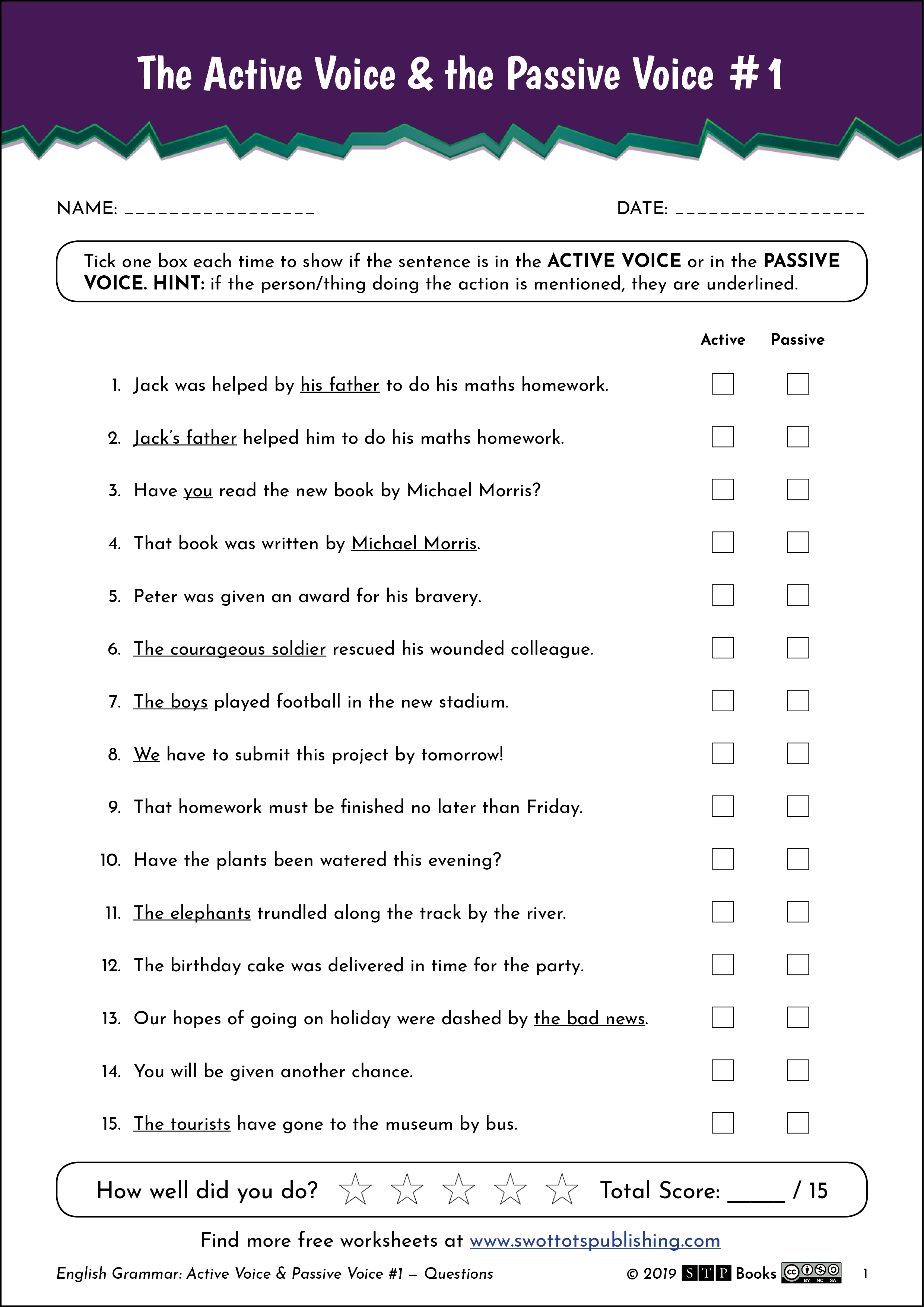 Active Passive English Worksheet 01 — STP Books - Active Passive English Worksheet 01 — STP Books