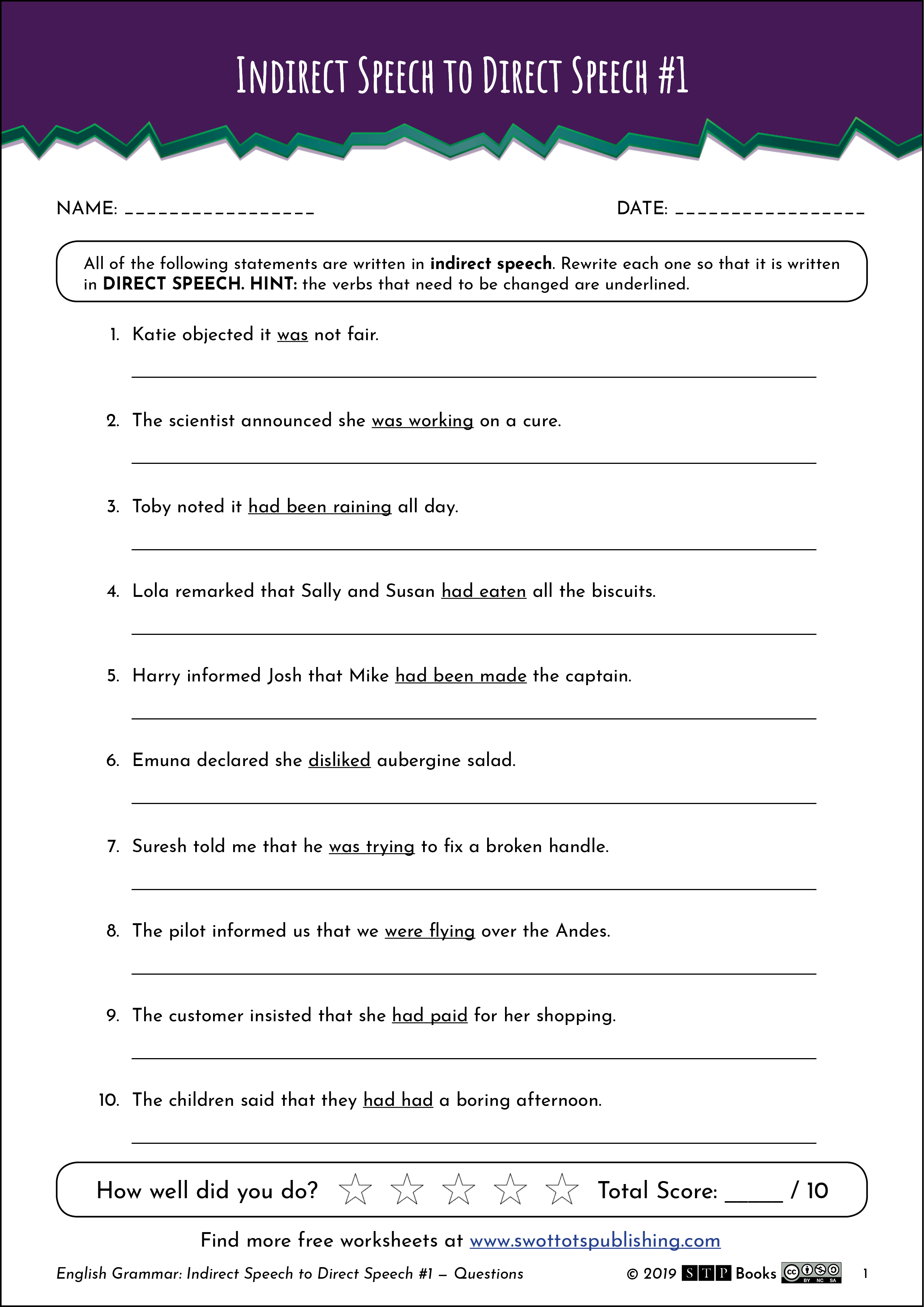 Free English Worksheet Grammar Indirect Direct Exercise 01.01 STP Books.png