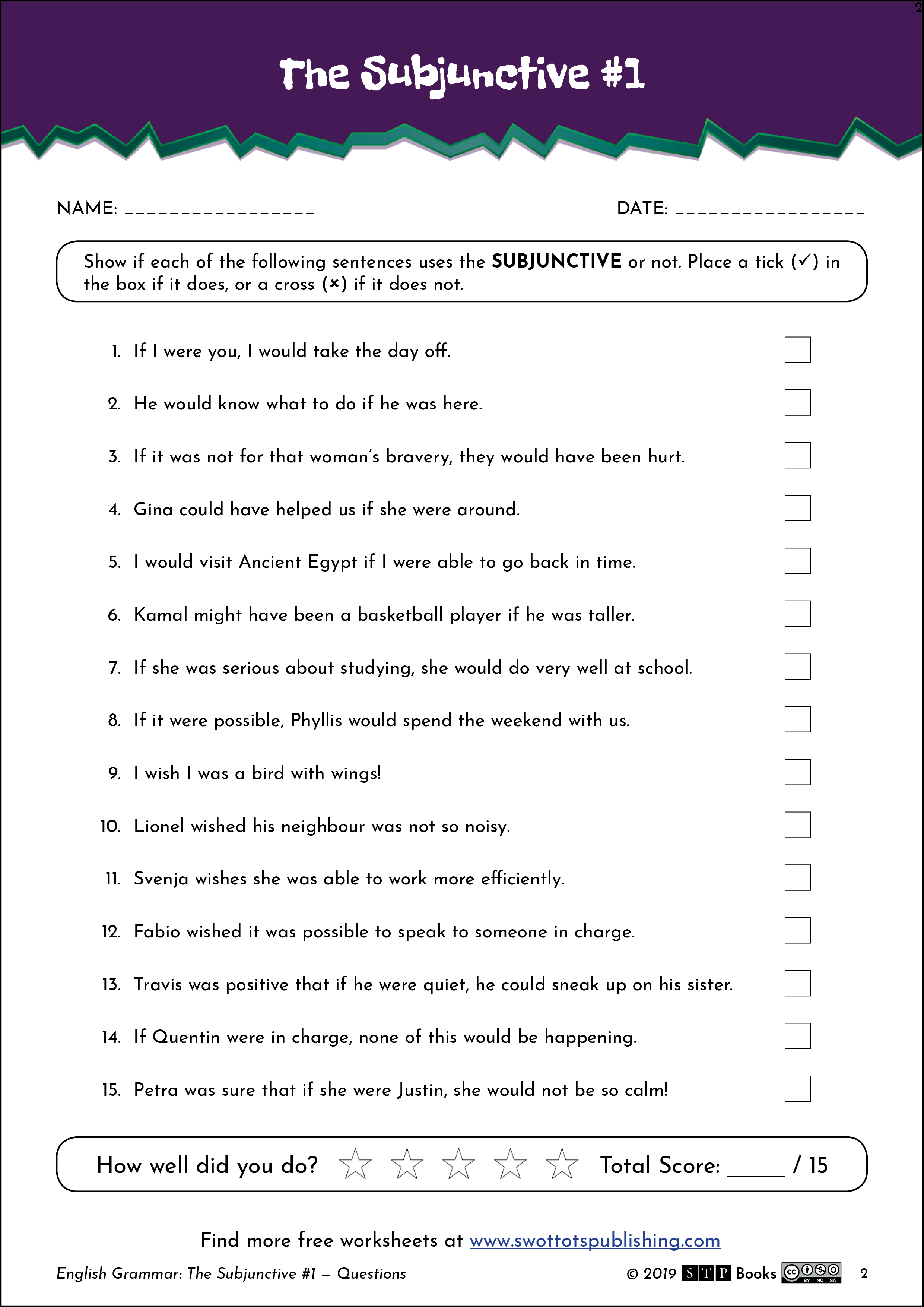 Free English Worksheet Grammar Subjunctive Exercise 01.02 STP Books.png