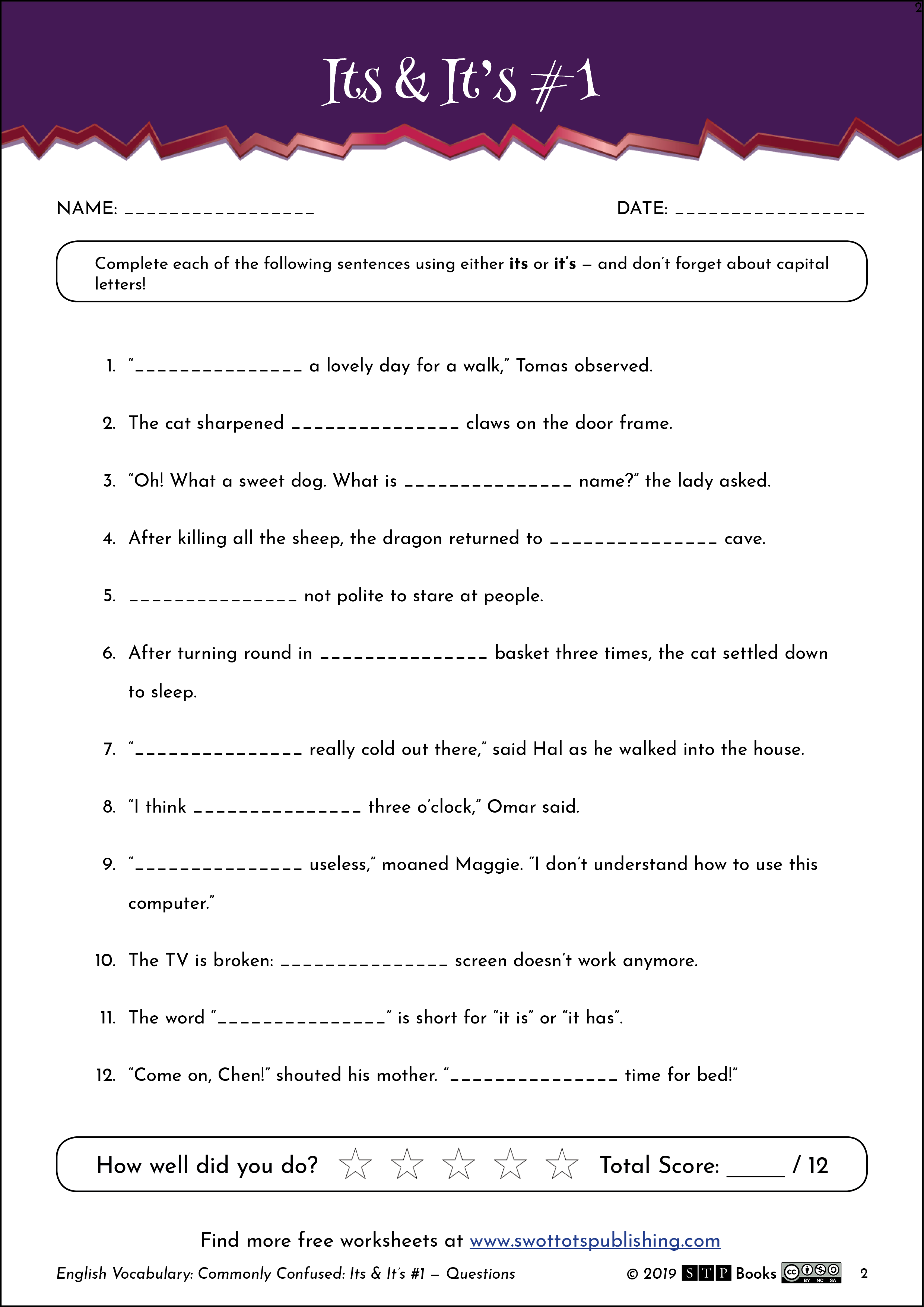Free English Worksheet Vocabulary Its Its Exercise 01.02 STP Books.png