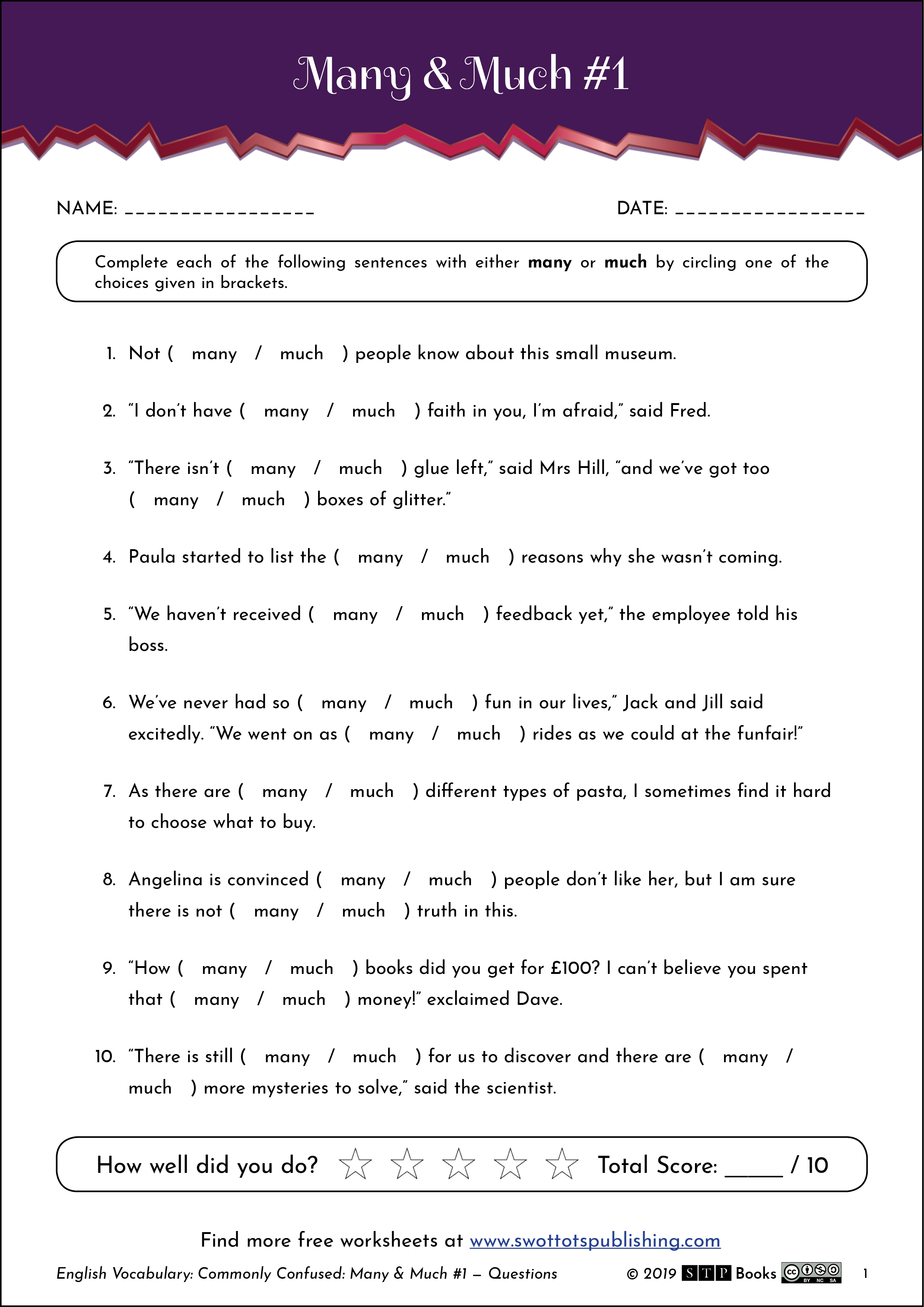 Free English Worksheet Vocabulary Many Much Exercise 01.01 STP Books.png