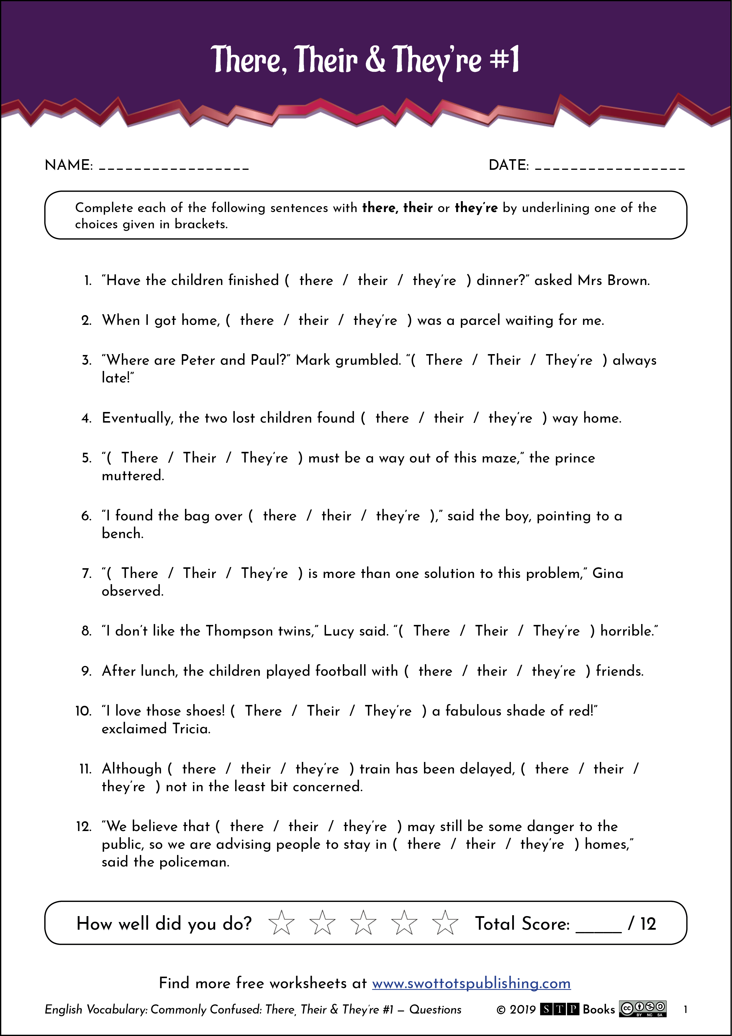 Mastering There, Their, and They're: Printable Worksheet