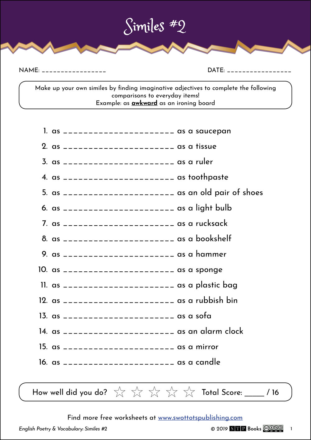 Simile Exercise 2222 - KS22 — STP Books With Figures Of Speech Worksheet