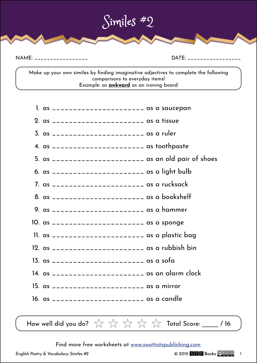 Simile Exercise 11 - KS11 — STP Books Regarding Figures Of Speech Worksheet