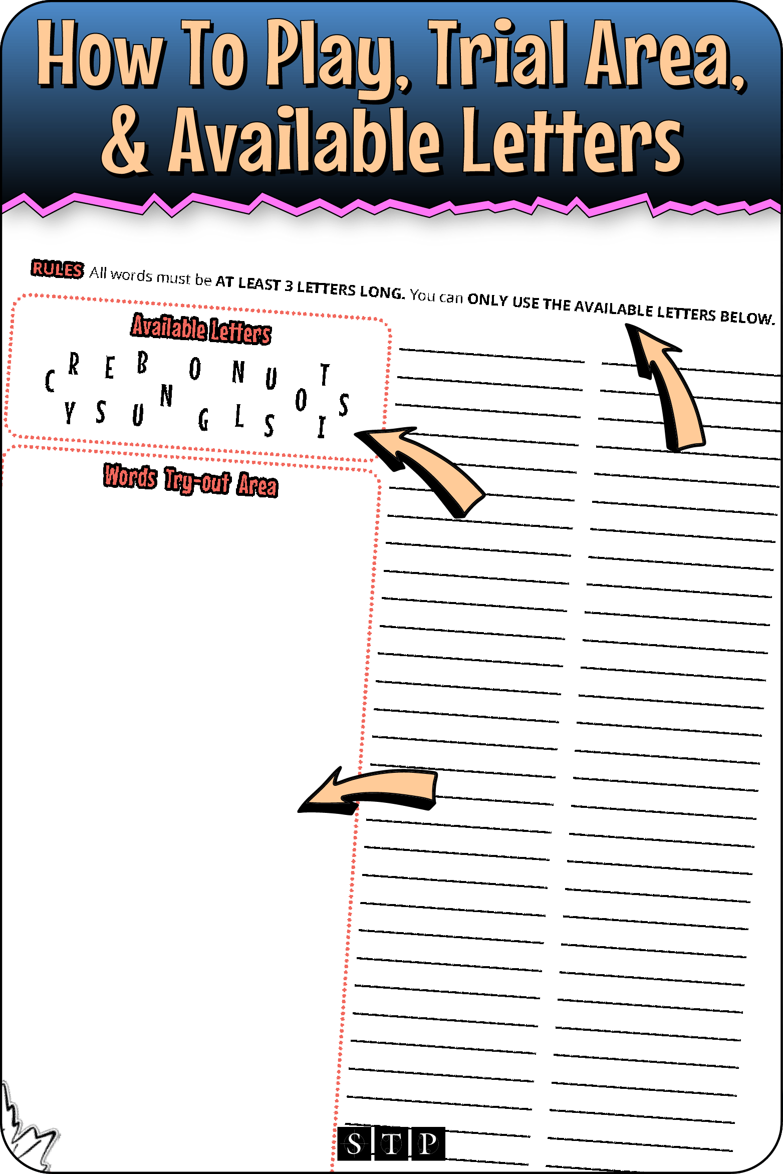 A 'look inside' preview highlighting the rules for the 'Count Your Blessings' (Version 1) letter jumble