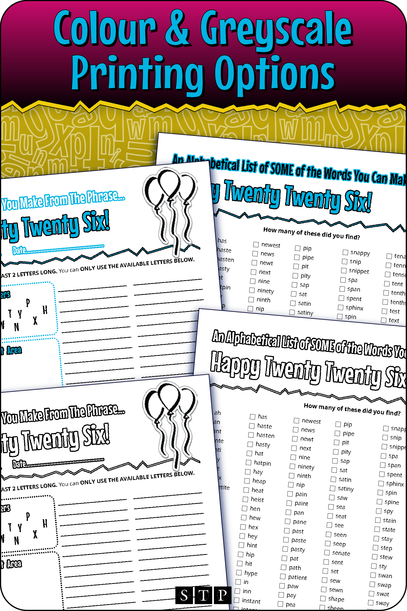 A 'look inside' preview showing the resource is available in both colour-accented and ink-friendly greyscale printing options.