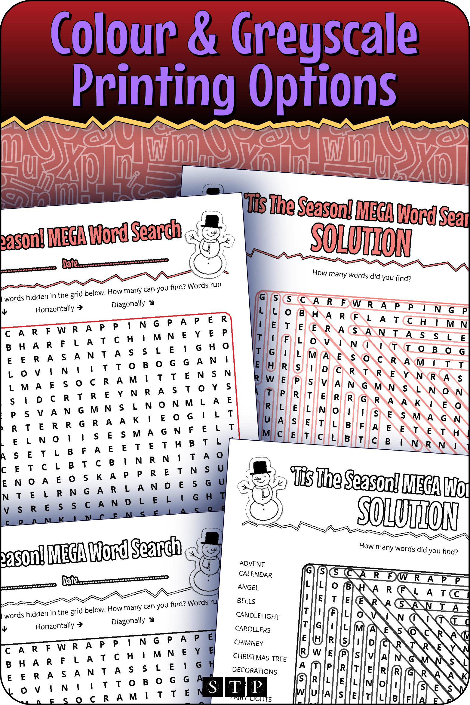 A 'look inside' preview showing the resource is available in both colour-accented and ink-friendly greyscale printing options.