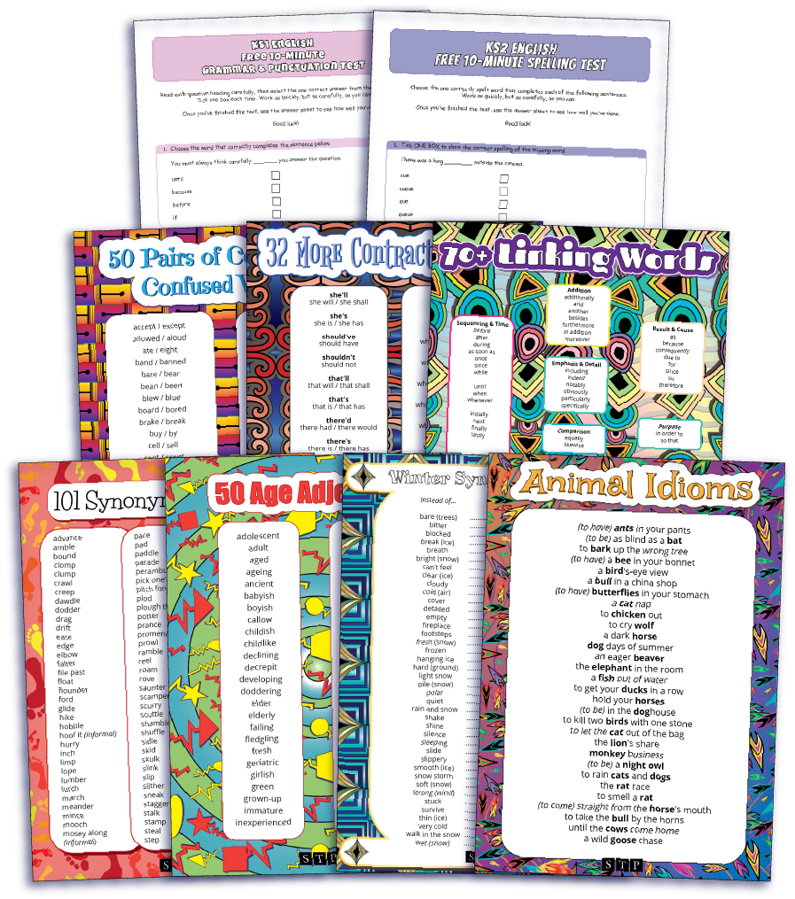 A selection of some of the free words and phrases lists and 10-minute tests offered by STP Books.