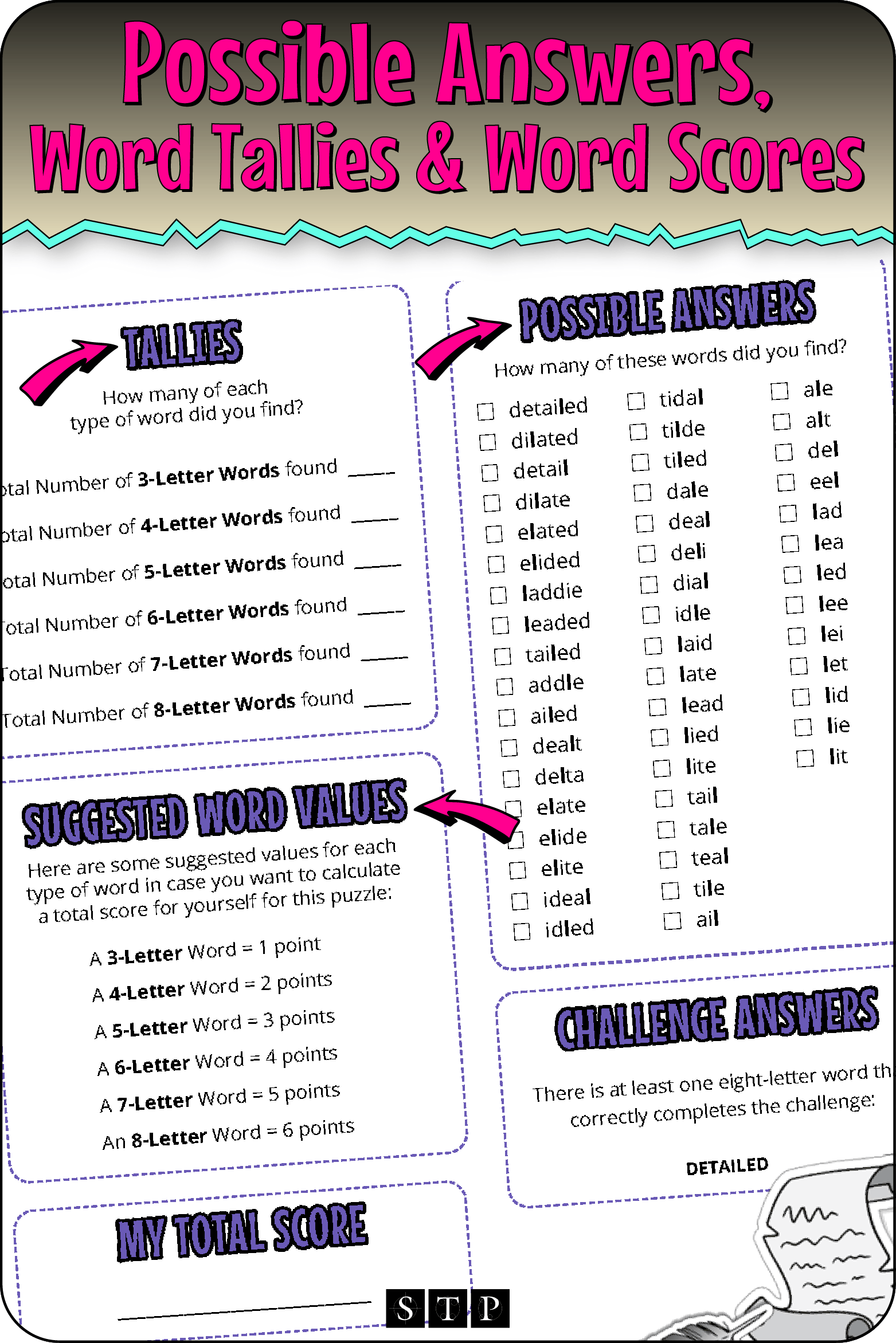 A 'look inside' preview highlighting the key features of the second page of the 'LDEDATEI' word wheel puzzle