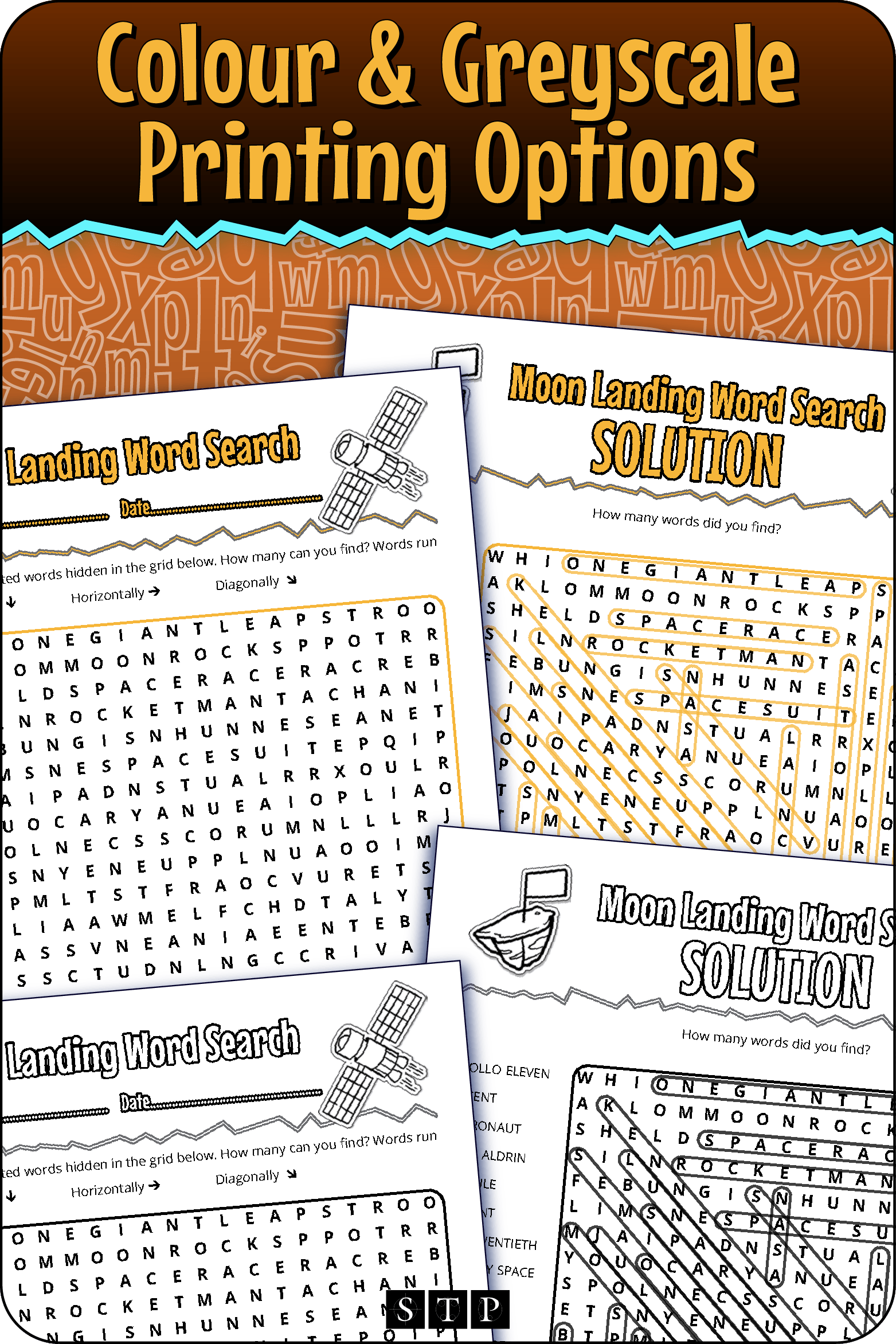 A 'look inside' preview showing the resource is available in both colour-accented and ink-friendly greyscale printing options.