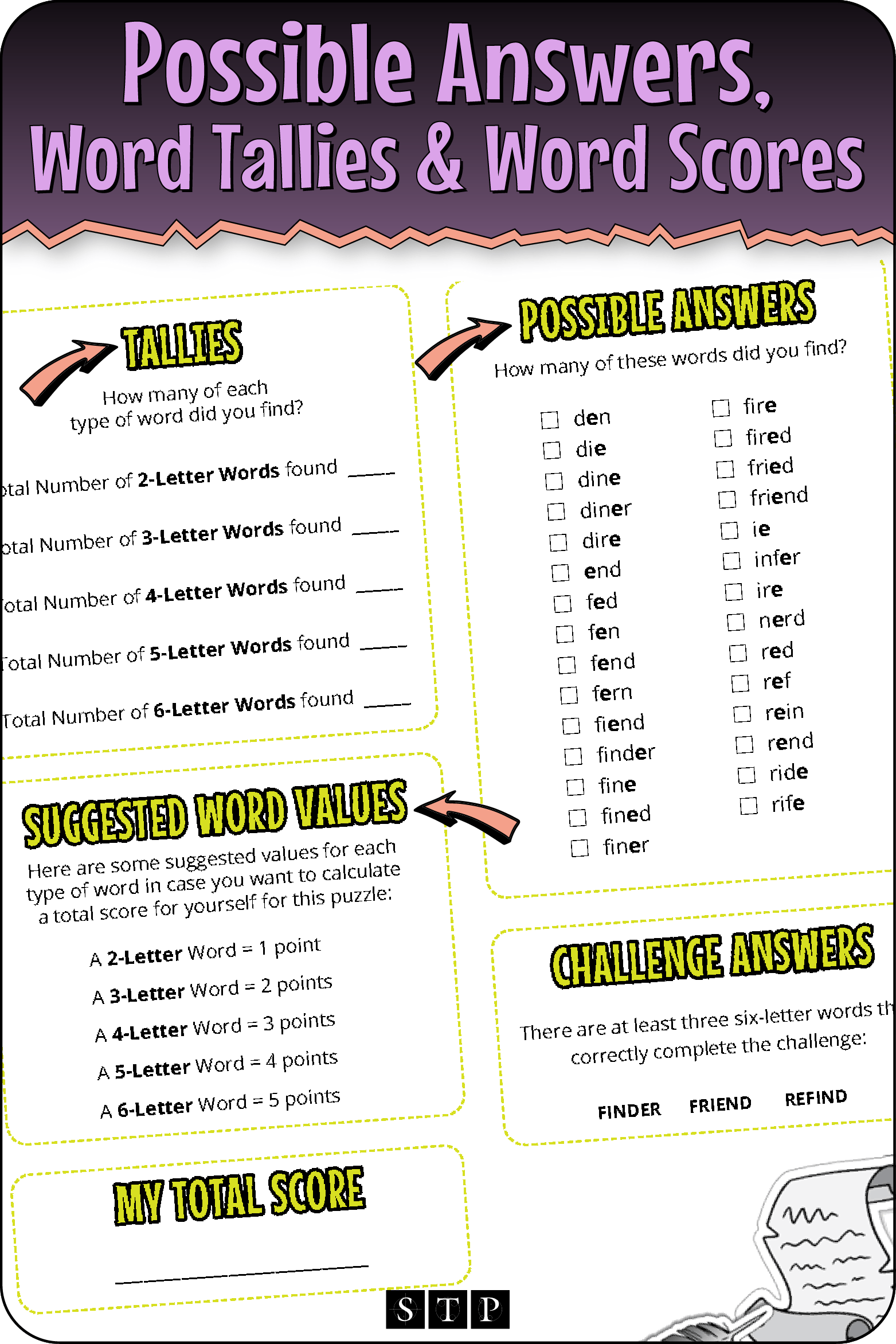 A 'look inside' preview highlighting the key features of the second page of the 'EFIRDN' word wheel puzzle