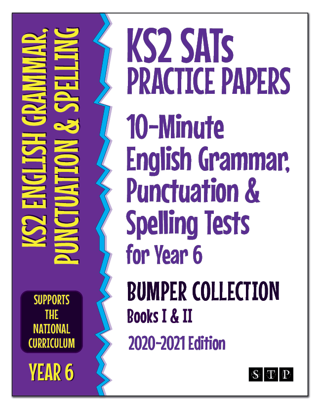 The book cover of 'KS2 SATs Practice Papers 10-Minute English Grammar, Punctuation & Spelling Tests for Year 6 Bumper Collection'.