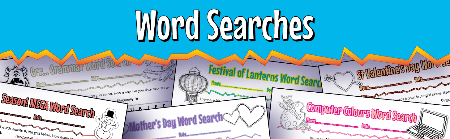 A banner marking the start of the word search puzzles.