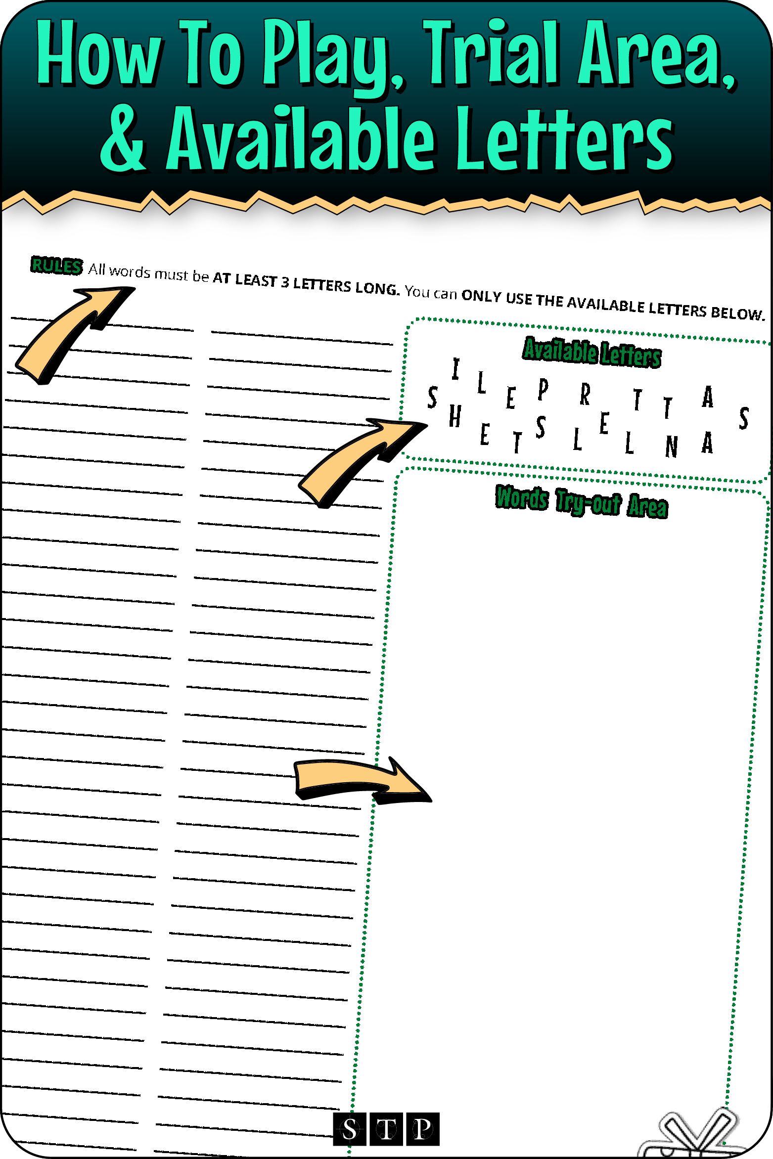 A 'look inside' preview highlighting the rules for the 'Santa's Little Helpers' (Version 2) letter jumble