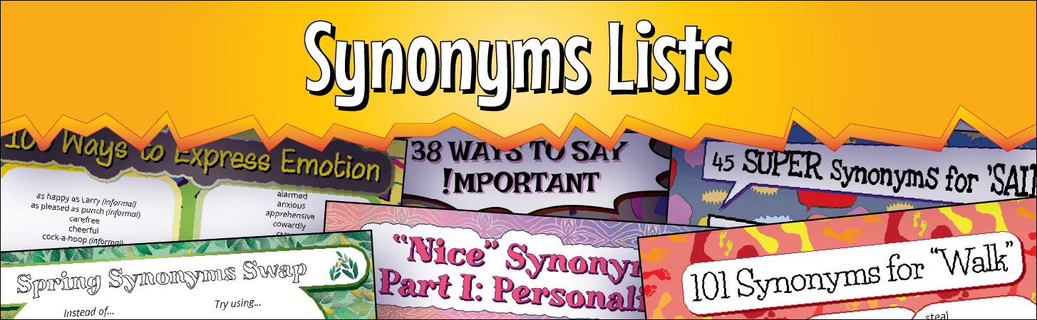 A banner marking the start of the lists of synonyms.