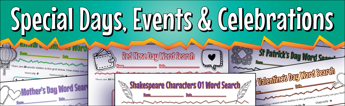 A banner marking the start of the Special Days, Events and Celebrations-themed resources bundle.