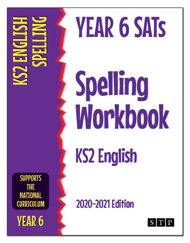 The book cover of 'Year 6 SATs Spelling Workbook' for KS2 English.