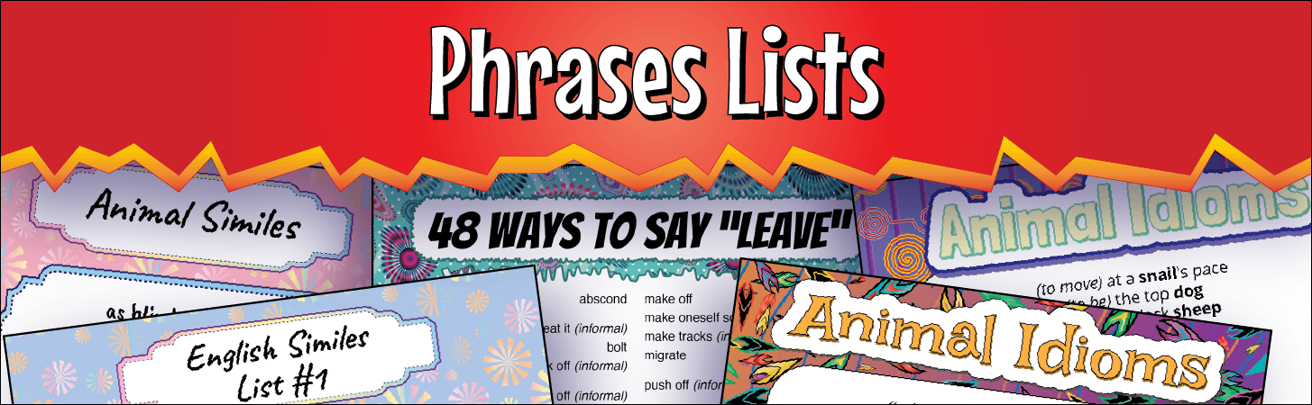 A banner marking the start of the lists of phrases.