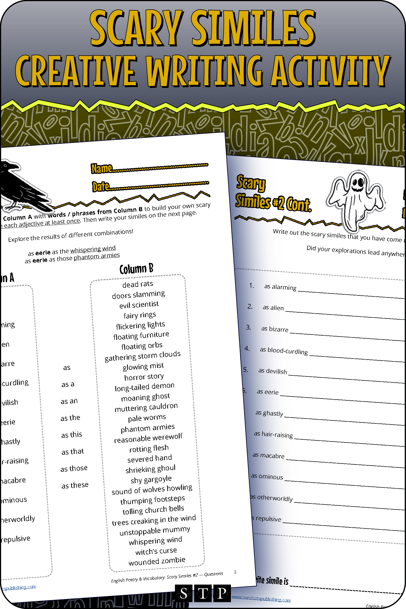 A mock-up of the 'Scary Similes #2' activity, a free poetry and creative writing resource for download.