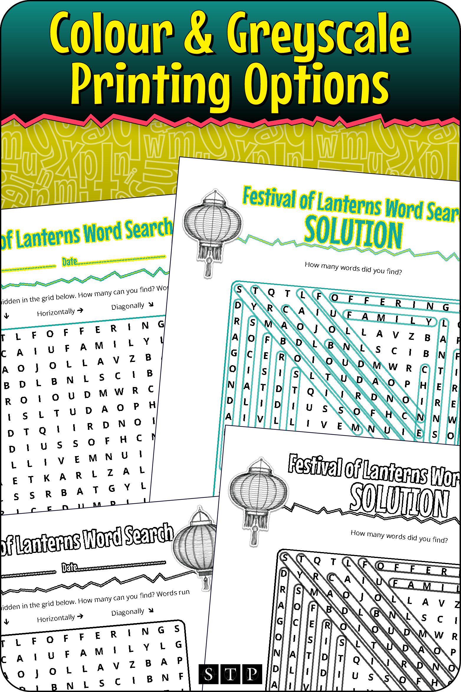 A 'look inside' preview showing the resource is available in both colour-accented and ink-friendly greyscale printing options.