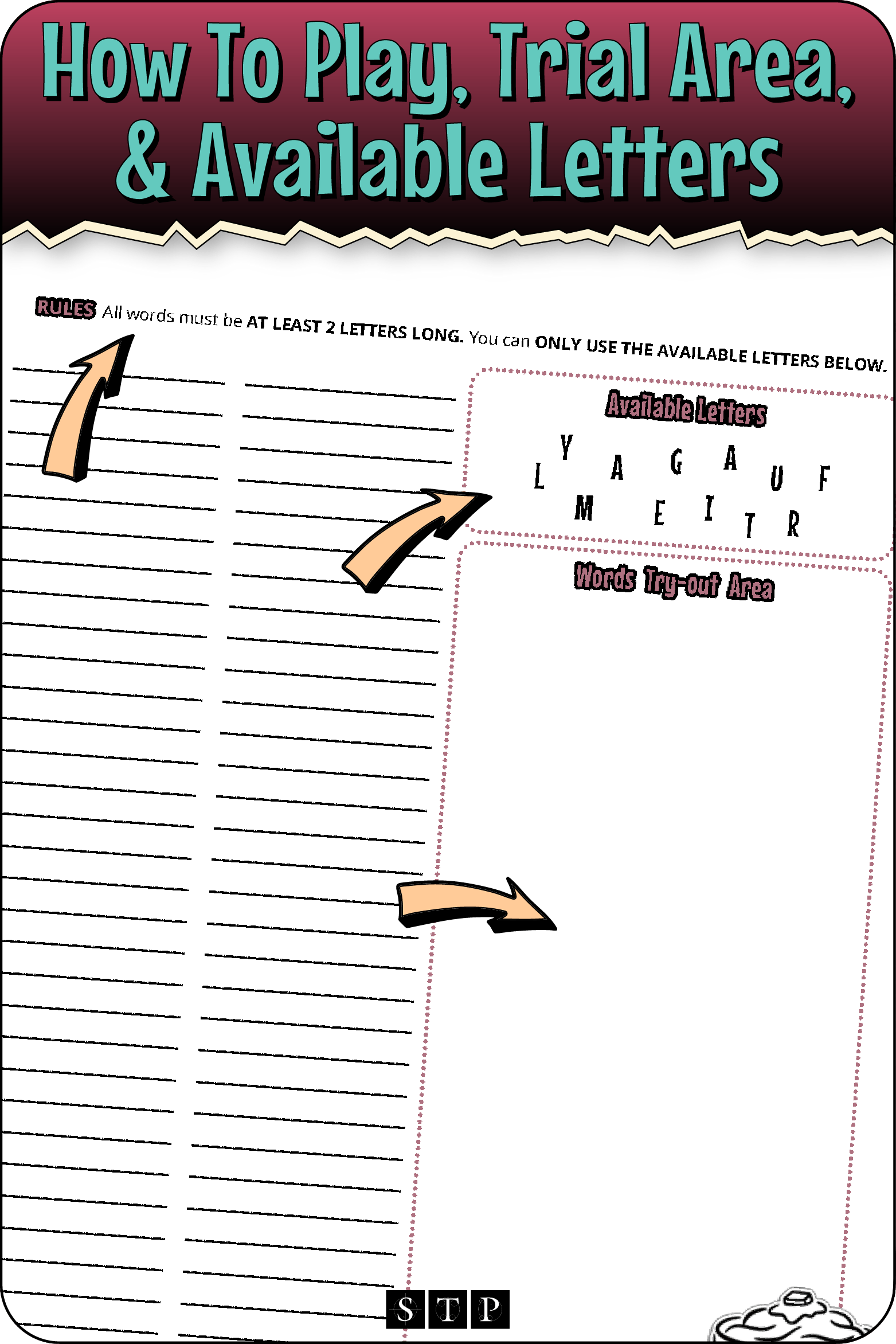 A 'look inside' preview highlighting the rules for the 'I Yam Grateful' letter jumble