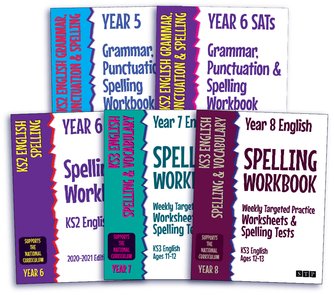A collection of English language grammar, punctuation and spelling workbooks for Year 5, Year 6, Year 7, and Year 8.
