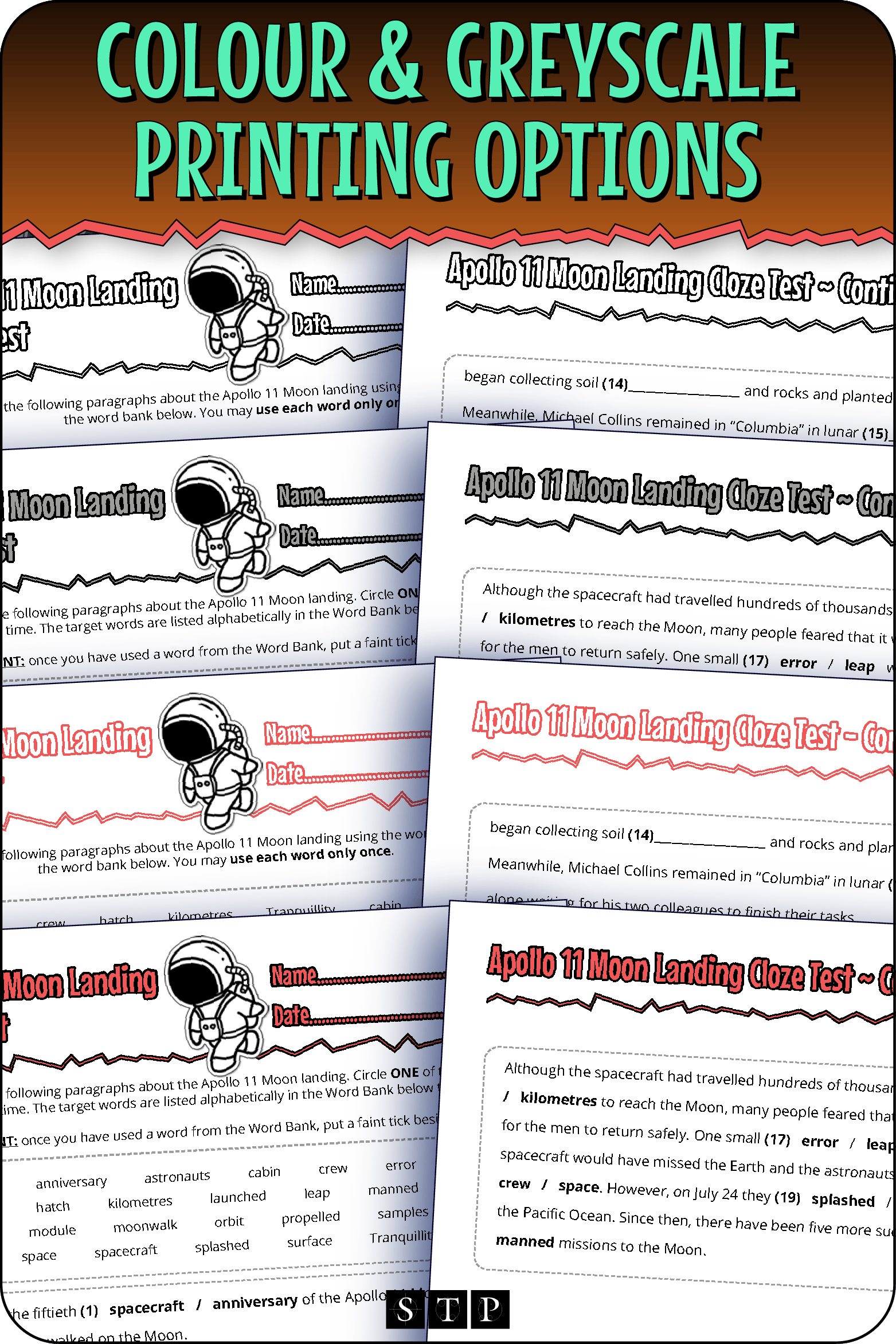 A 'look inside' preview showing the resource is available in both colour-accented and ink-friendly greyscale printing options.