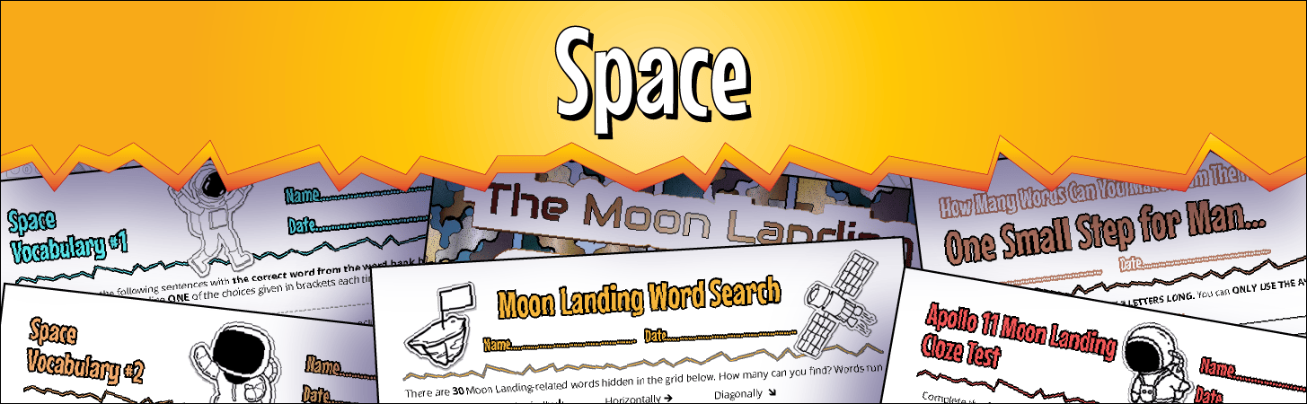 A banner marking the start of the Space-themed resources bundle.