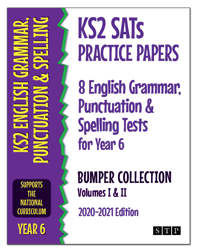 The book cover of 'KS2 SATs Practice Papers 8 English Grammar, Punctuation & Spelling Tests for Year 6 Bumper Collection'.