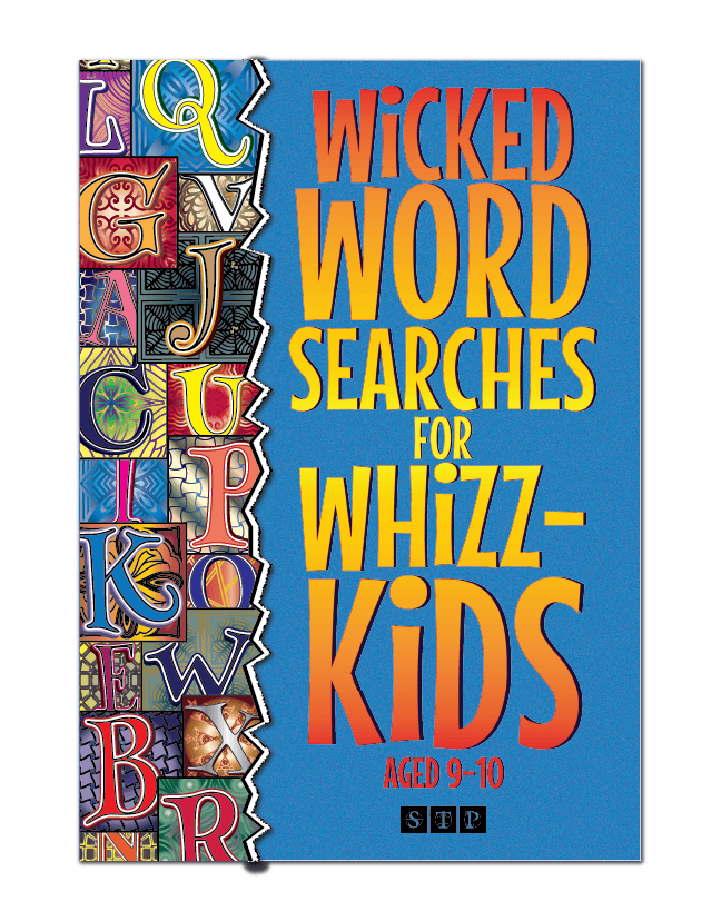 The book cover of 'Wicked Wordsearches for Whizz-Kids Aged 9-10'.