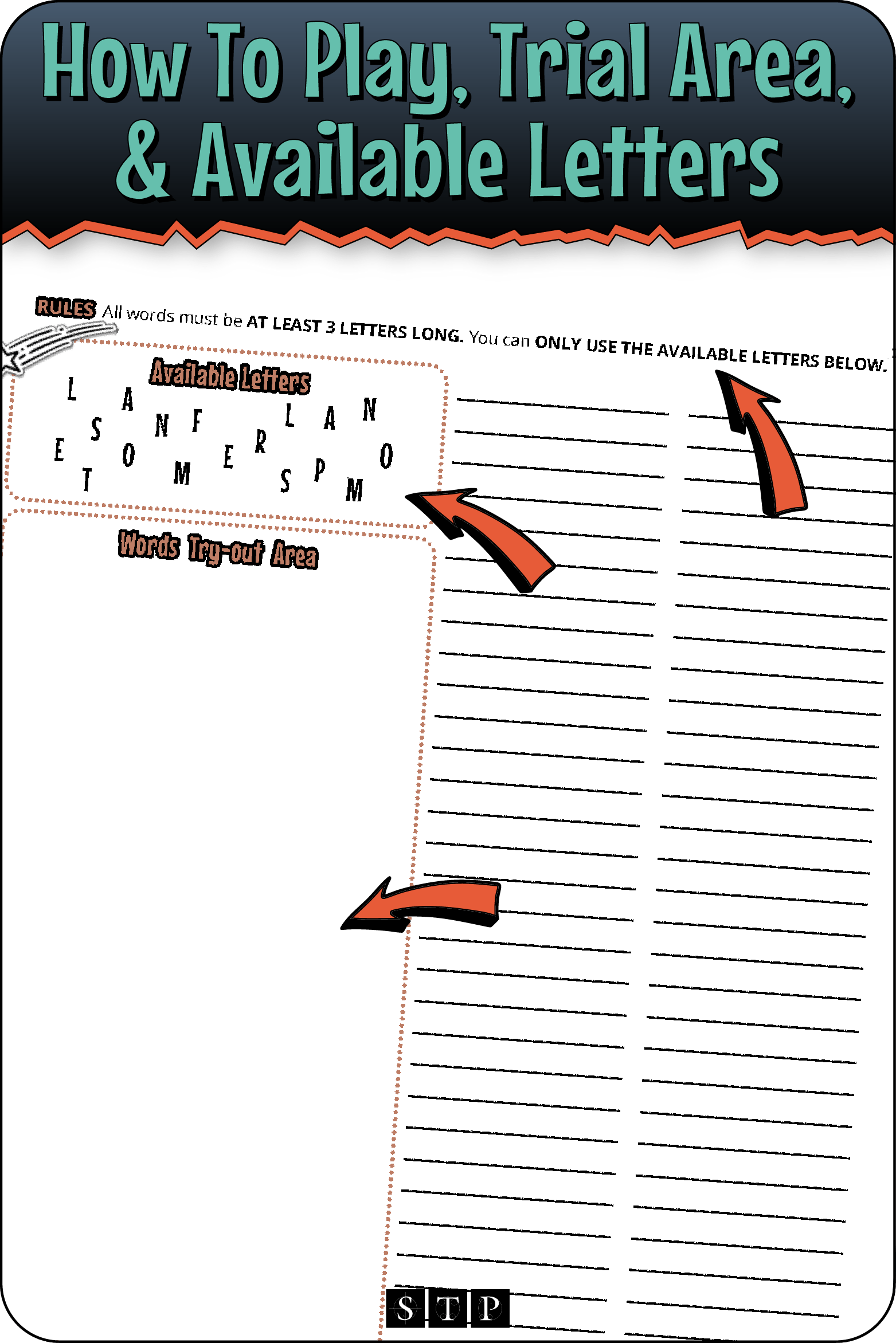 A 'look inside' preview highlighting the rules for the 'One Small Step for Man' (Version 2) letter jumble