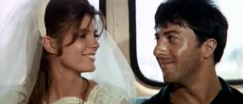Katharine Ross and Dustin Hoffman as Elaine and Ben in The Graduate. Image via quirkyberkeley.com .