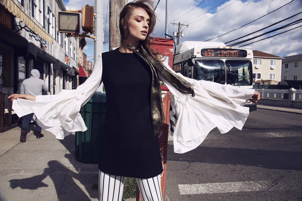     Photographer . DANIELLE ST. LAURENT  Stylist.  KUSUM LYNN - BRYDGES MACKINNEY  Makeup . KRISTIN HILTON - THE WALL GROUP  Hair.  THOMAS DUNCAN - BRIDGES MACKINNEY  Casting.  ALICIA SANTANA  Model.  DAGA - THE SOCIETY MANAGEMENT   