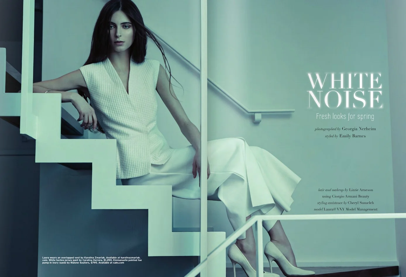     Photographer . GEORGIA NERHEIM  Stylist.  EMILY BARNES  Makeup/ Hair. LIZZIE ARNESON   Casting.  ALICIA SANTANA  Model.  LAURA - VNY MANAGEMENT 