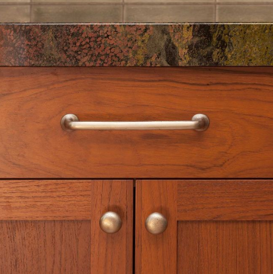  CK-512 Cabinet Pull Paired with CK-402 Cabinet Knobs in S1 finish 