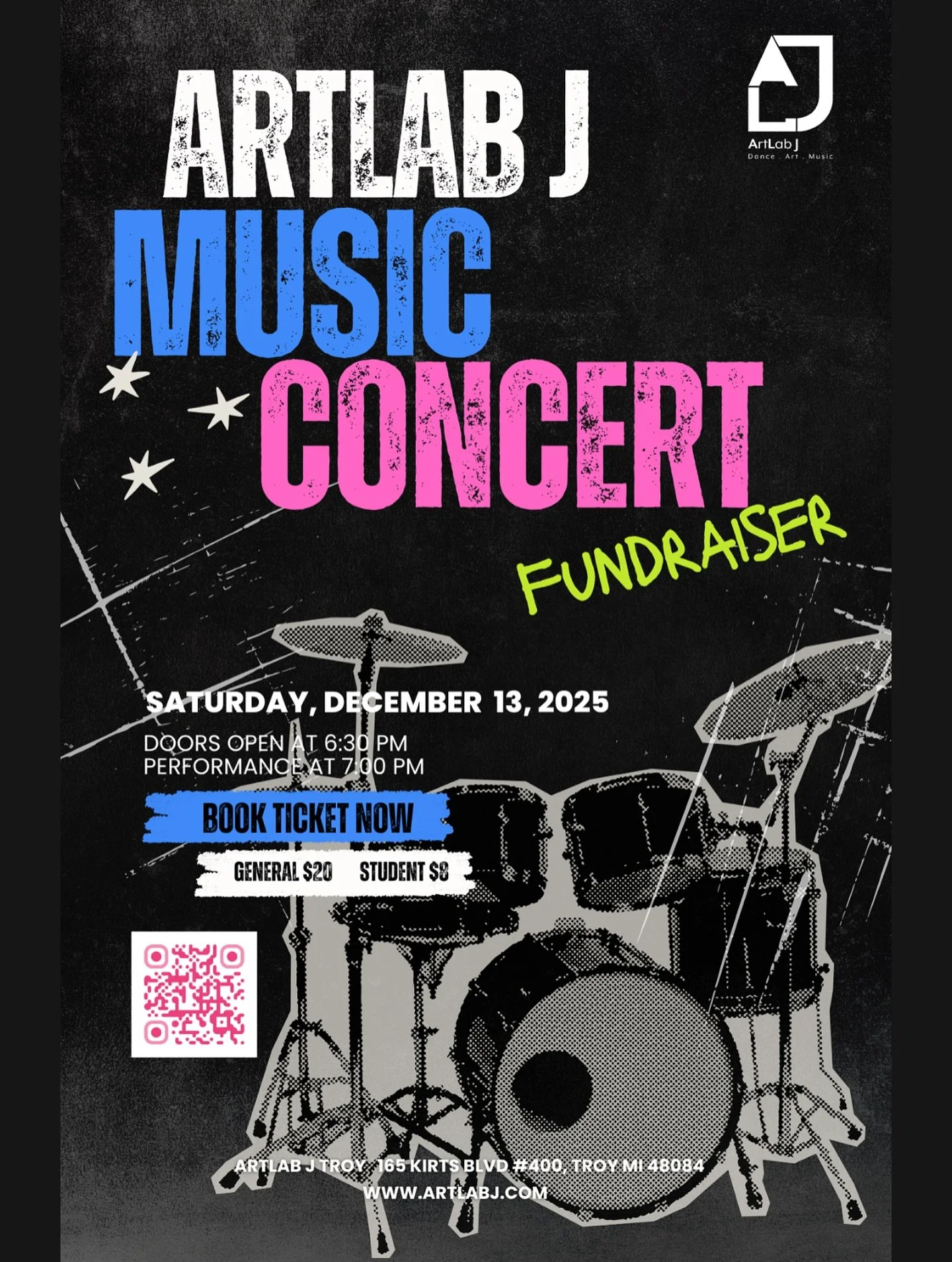 ArtLab J Music Concert Fundraiser! 🎶

Come and support our young musicians with a performance like never before! Join us Saturday December 13th to hear some amazing music!✨

🗓️ December 13th, 2025
🕦 6:30 PM
📍 ArtLab J Troy
🎟️ Students Tickets $8