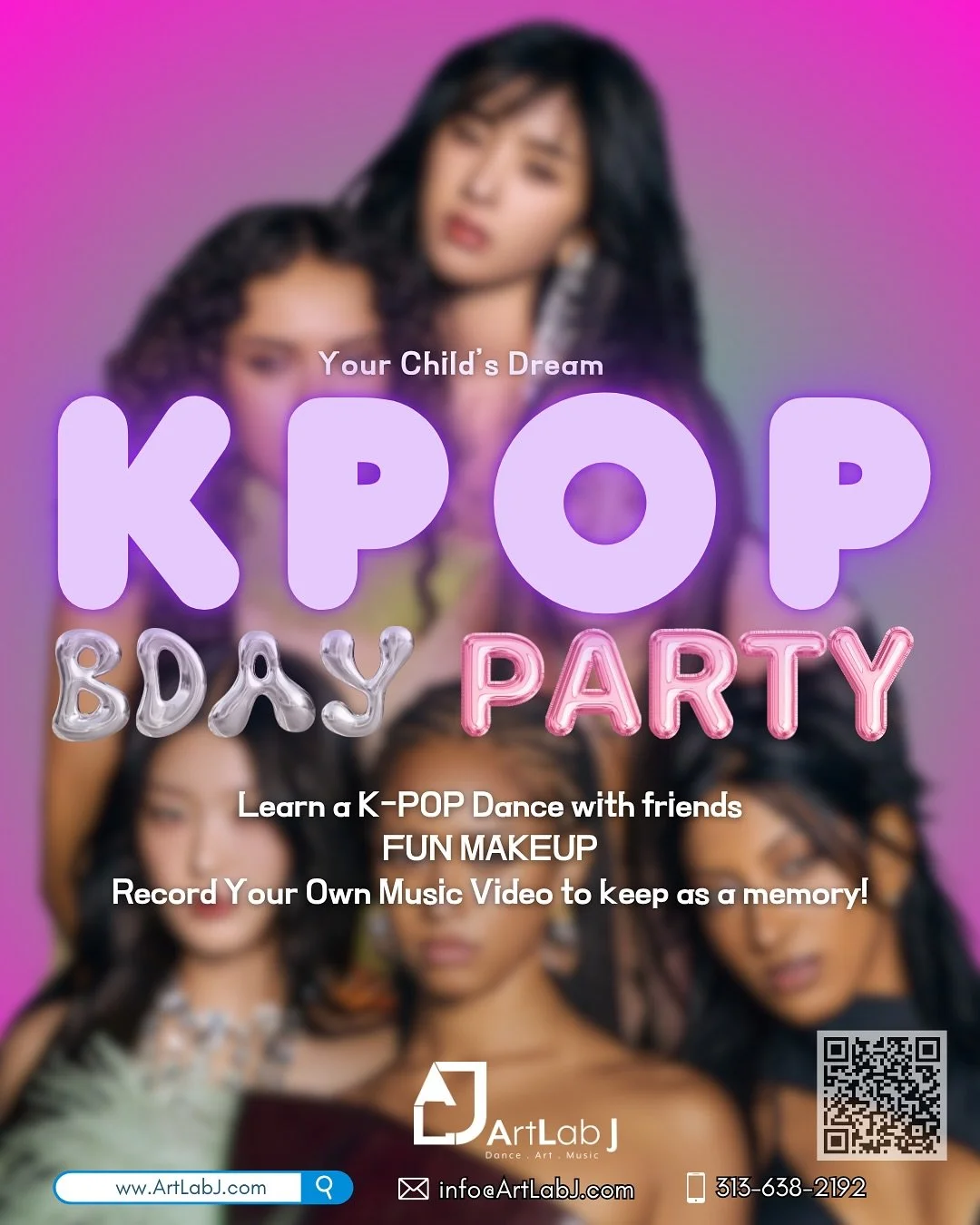 Does your child love K-Pop? Need plans for their birthday? ArtLab J is now hosting K-Pop themed birthday parties! 🥳 

Learn famous K-Pop dances, try signature idol looks, and even make music videos with friends to keep as a memory! 🎉

Reserve your 