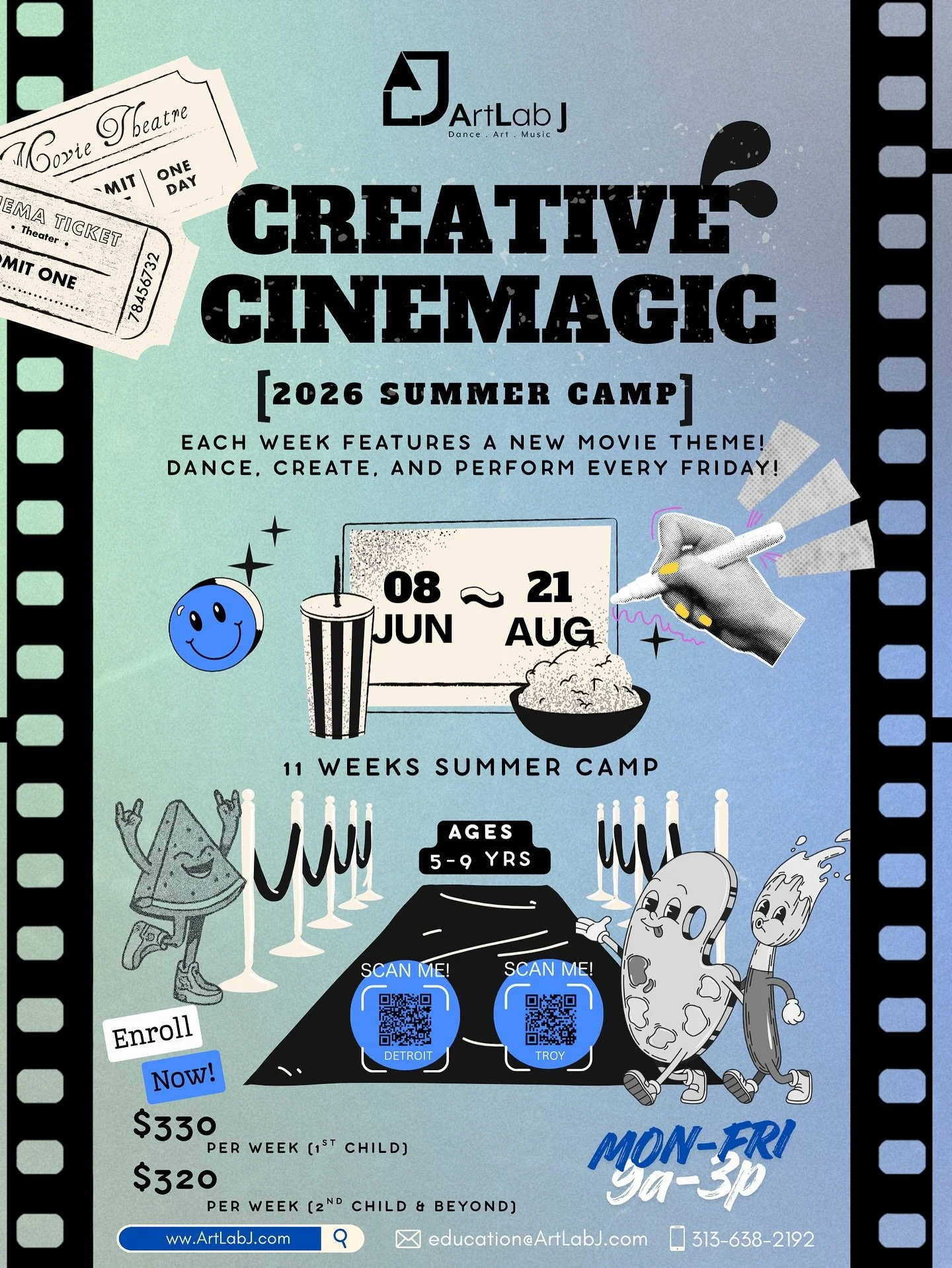 ArtLab J SUMMER CAMP

ArtLab J&rsquo;s Interactive Summer Camp invites children aged 5-9 to unlock their creativity, expand their imaginations, and cultivate essential life skills like teamwork and self-discipline.

Join us at https://www.artlabj.com