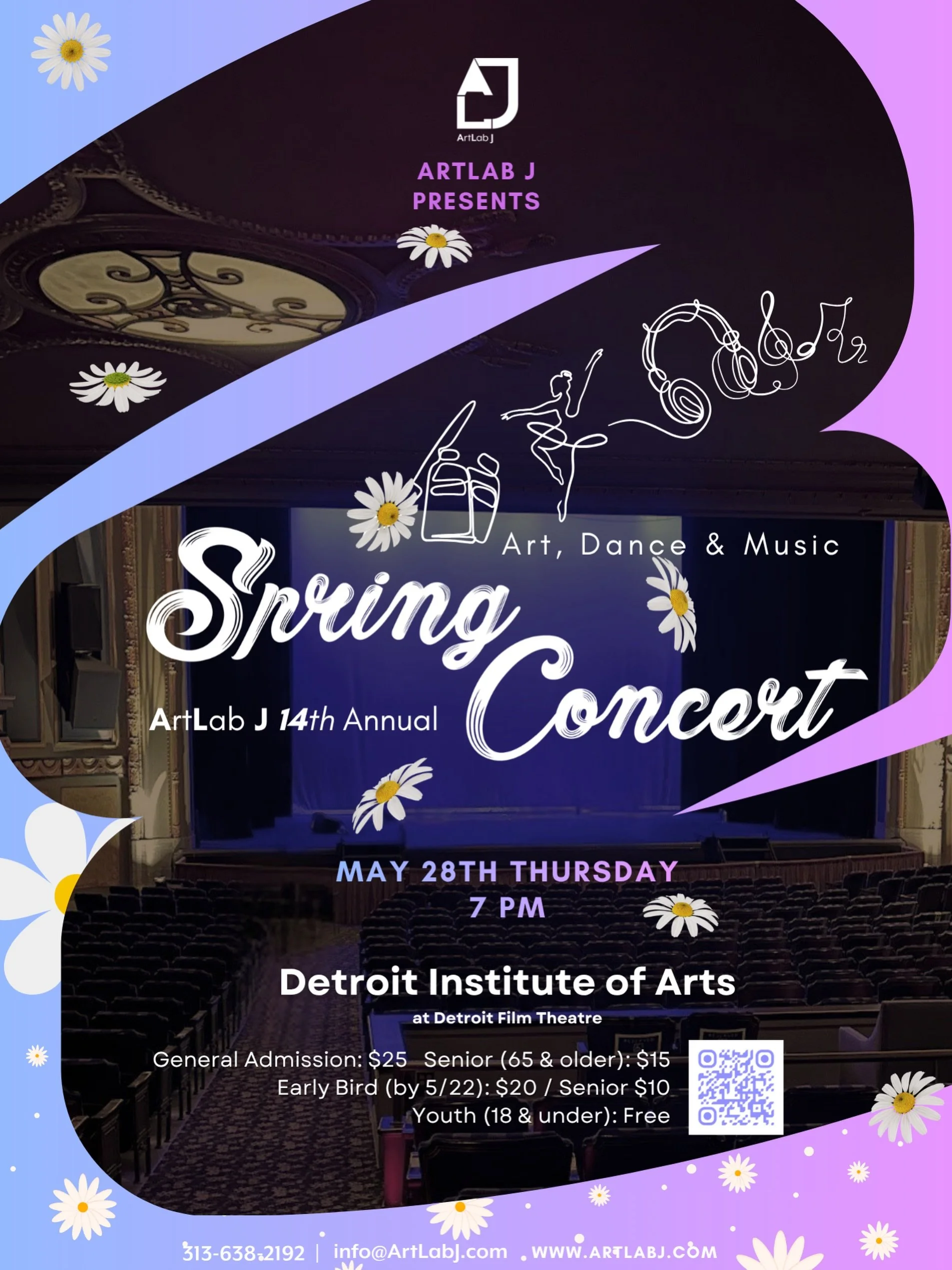 🌼 ArtLab J 14th Annual Spring Concert 🌼

Join us for an unforgettable evening celebrating the creativity and hard work of our ArtLab J students through dance, music, and visual art performances!

✨ Art &bull; Dance &bull; Music 
🎭 Featuring studen