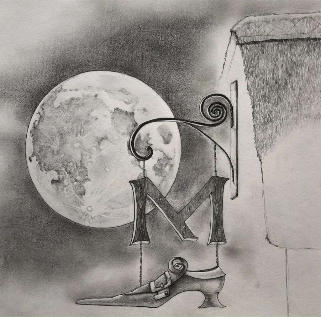 The great wooden M above the door to Muldoon's...