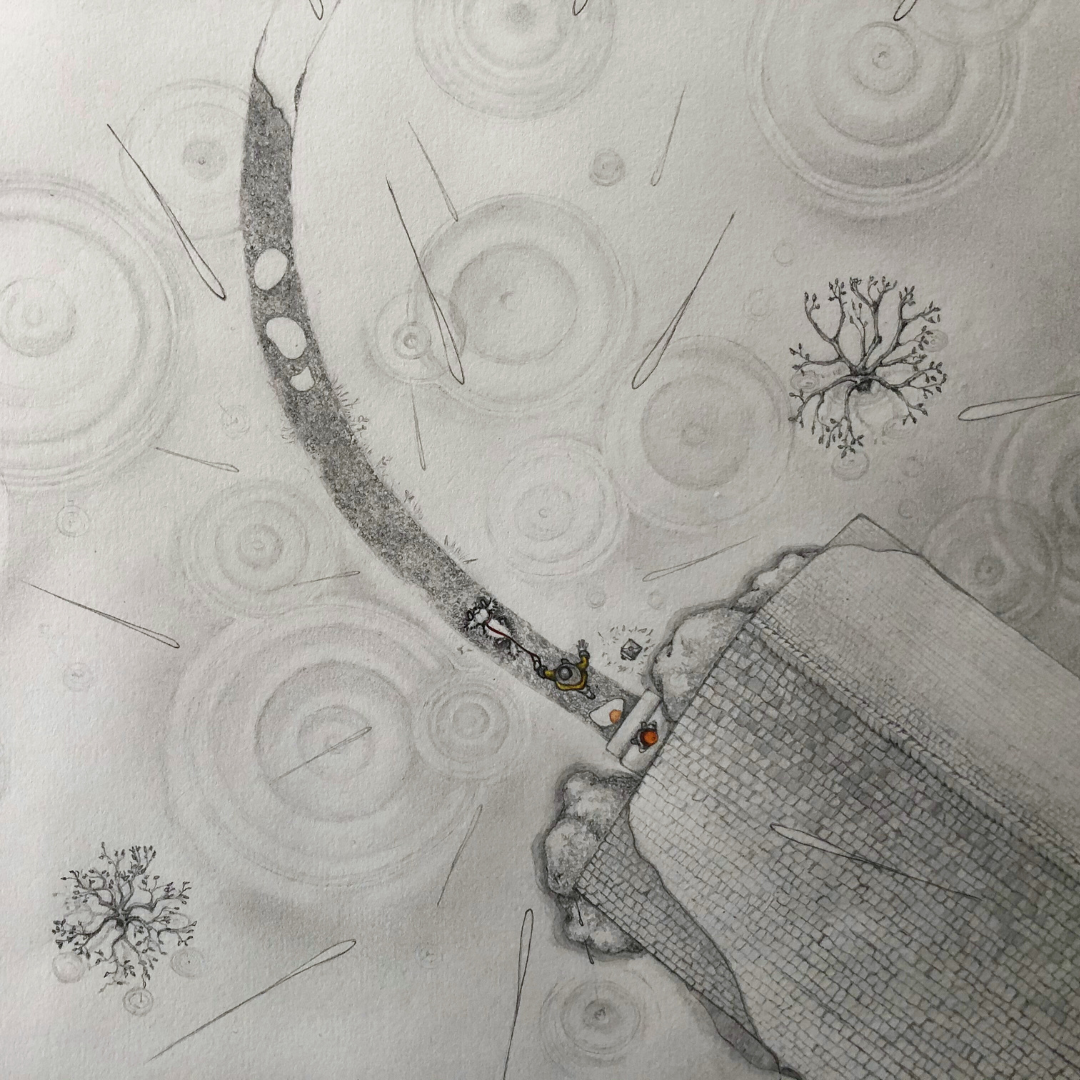 ...rain came slogging down on roofs and heads and the backs of dogs.