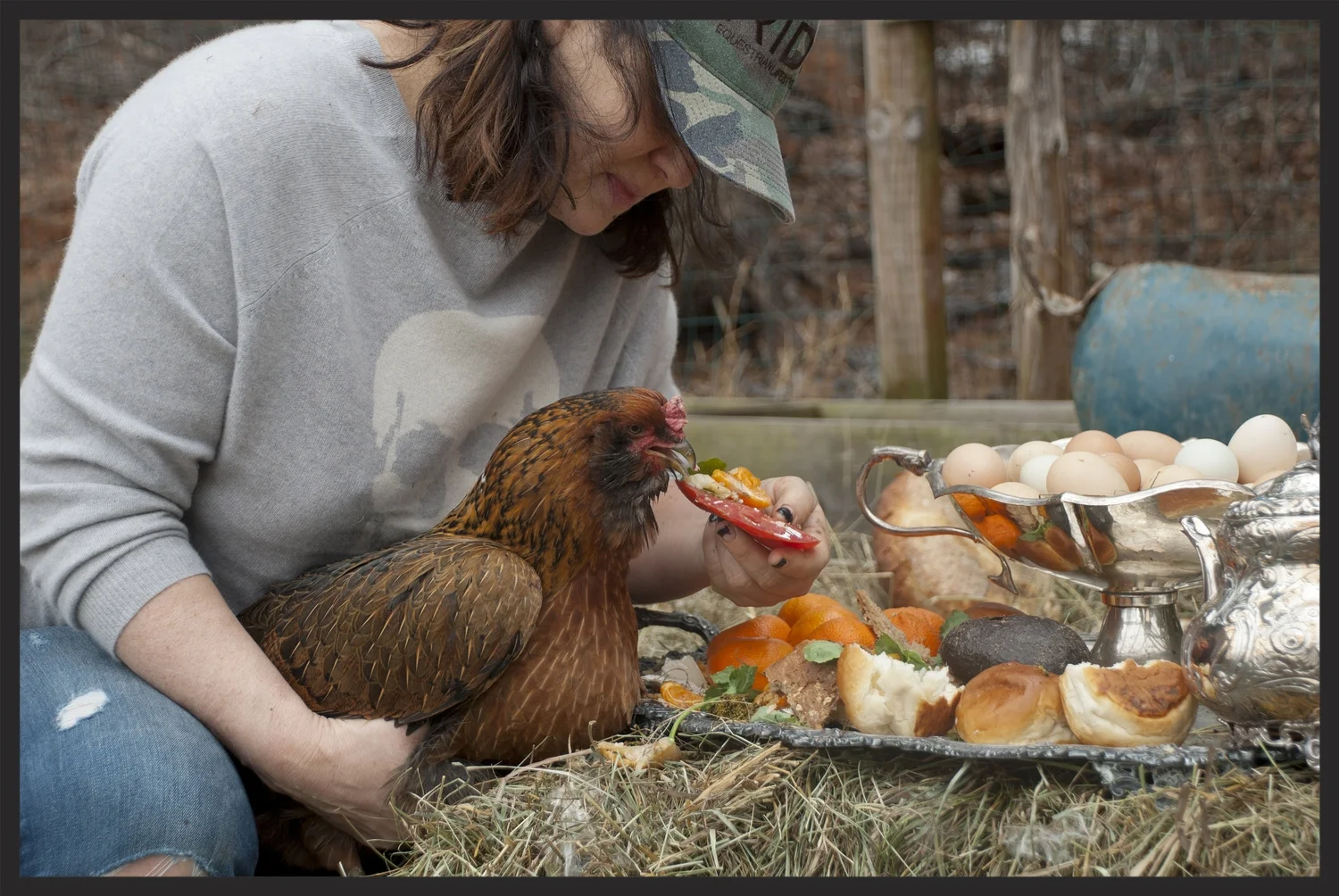  Lynn Samberg and one of her 27 chickens! 